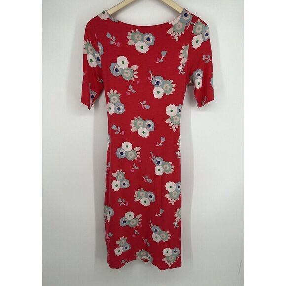 Boden Red Jersey Lined Floral Pencil Dress Short Sleeve Faux Wrap Size 6 - Picture 4 of 5